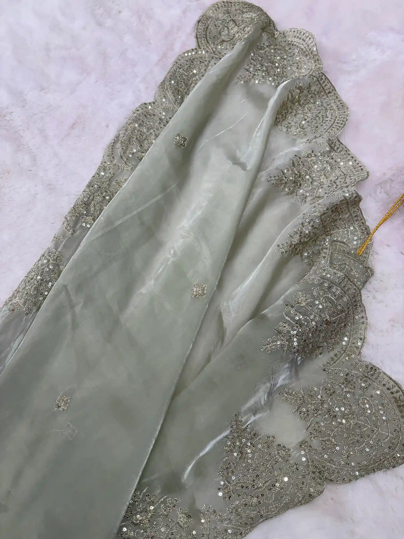 Pista Green Shimmery Tissue Silk Saree