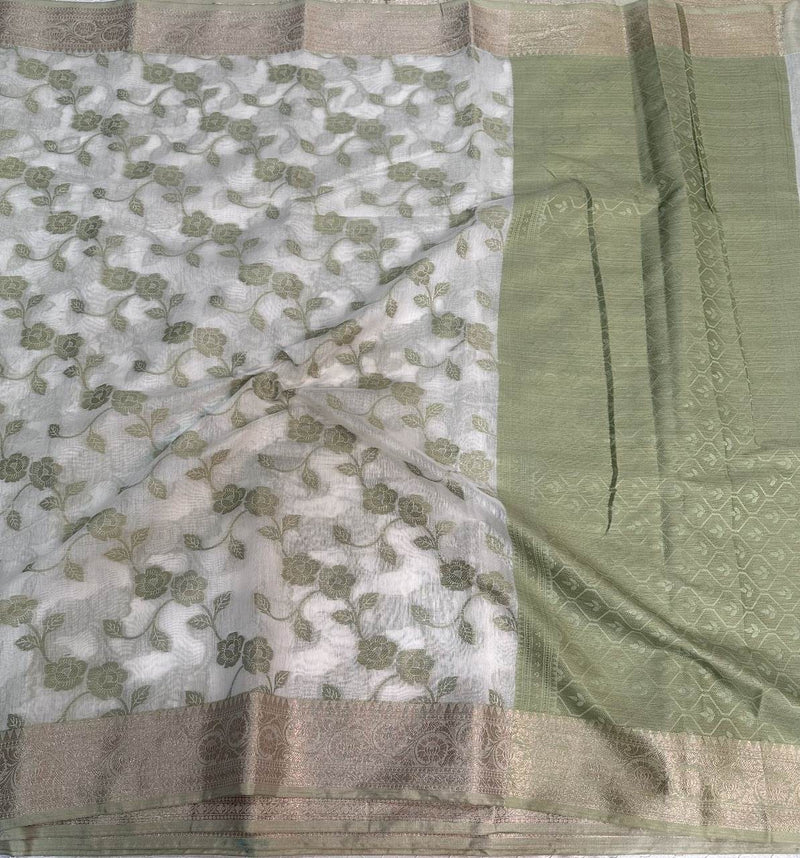 Pista Green Cotton Silk Floral Saree