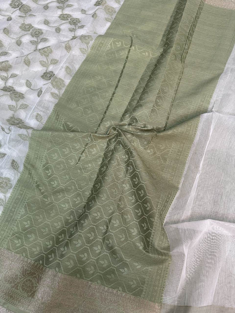 Pista Green Cotton Silk Floral Saree