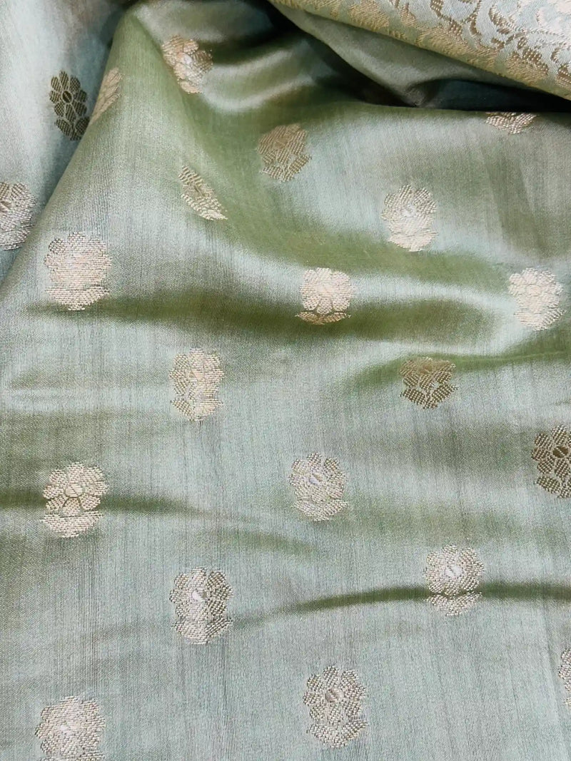 Pista Green Pure Chiniya Silk Banarasi Saree