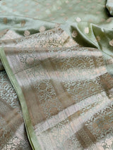 Pista Green Pure Chiniya Silk Banarasi Saree