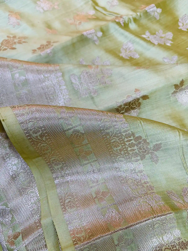 Pista Green Pure Chiniya Silk Banarasi Saree 