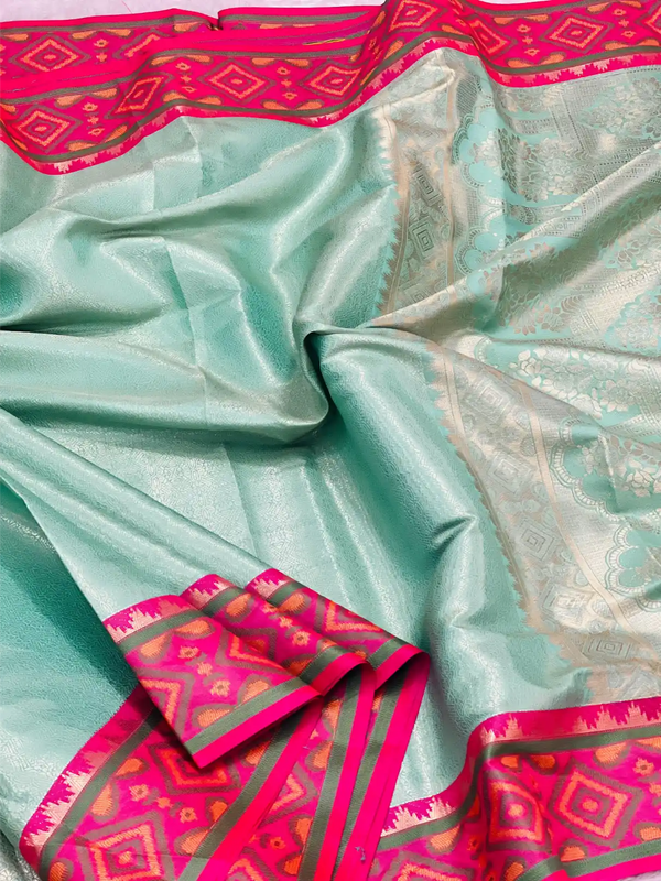 Pochampally Border Weave Embossed Tissue Silk Saree