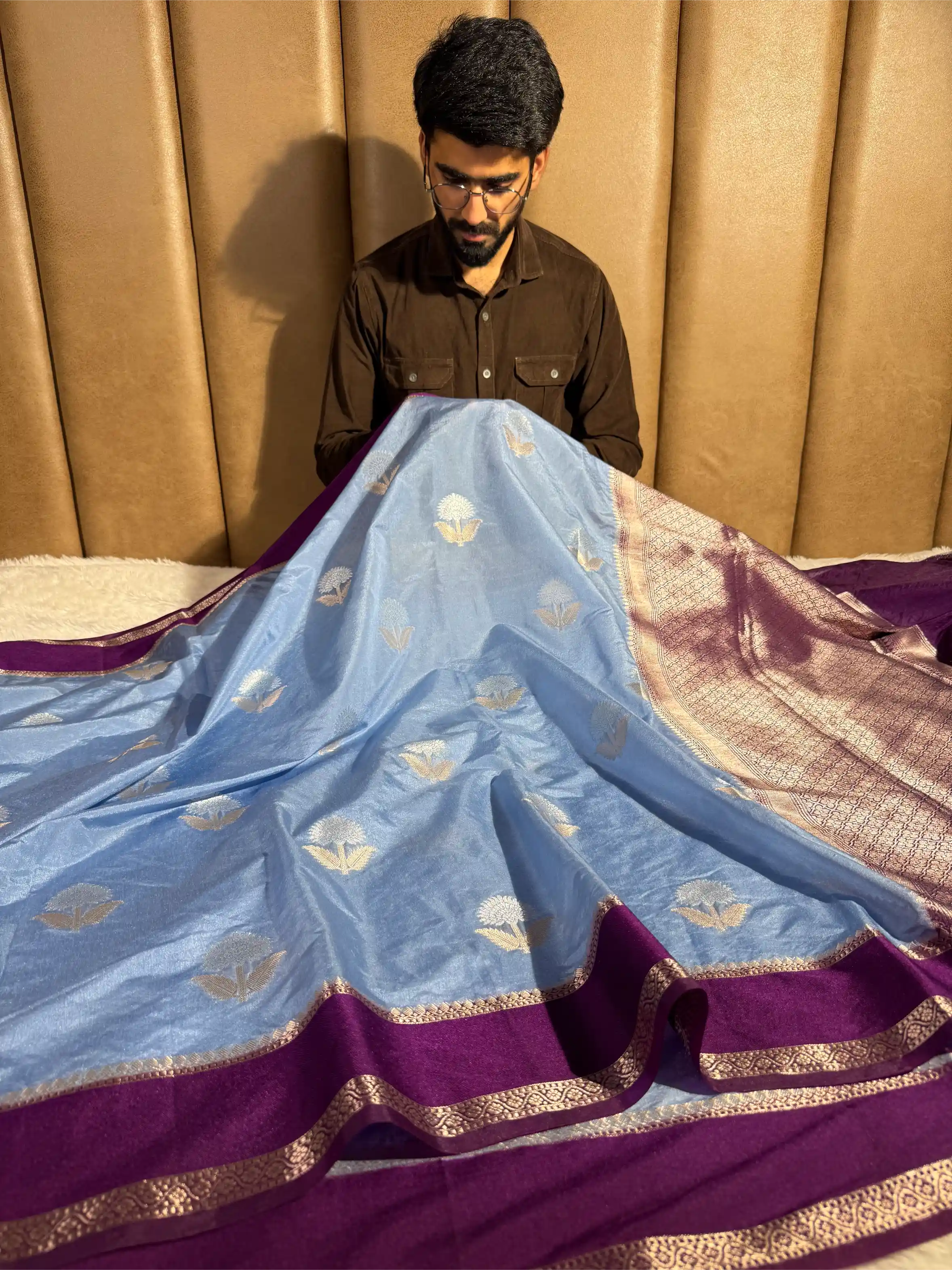 Powder Blue Eccentric Chiniya Silk Traditional Banarasi Saree