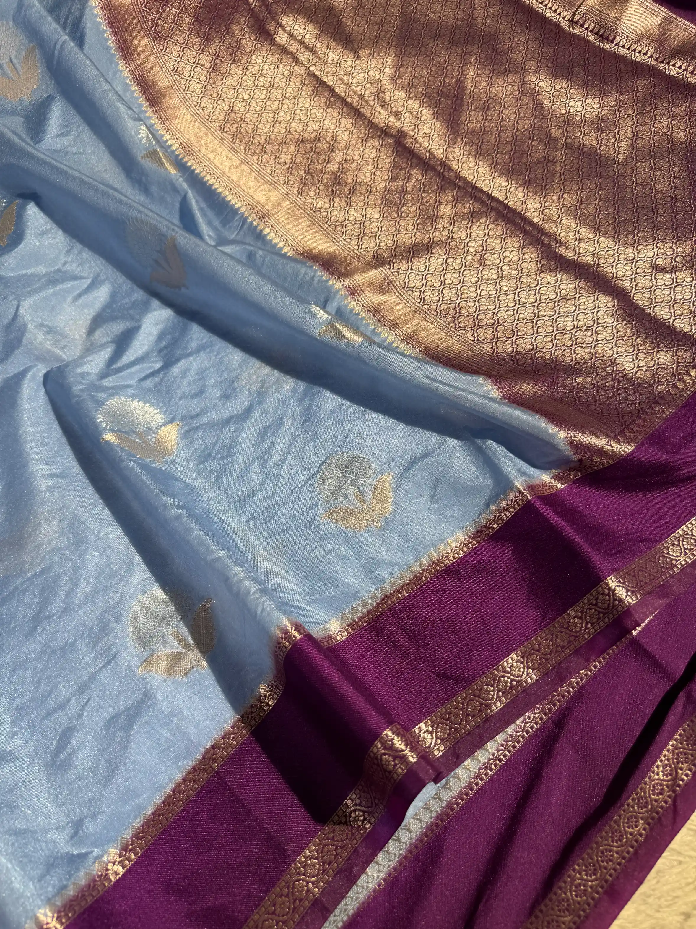 Powder Blue Eccentric Chiniya Silk Traditional Banarasi Saree