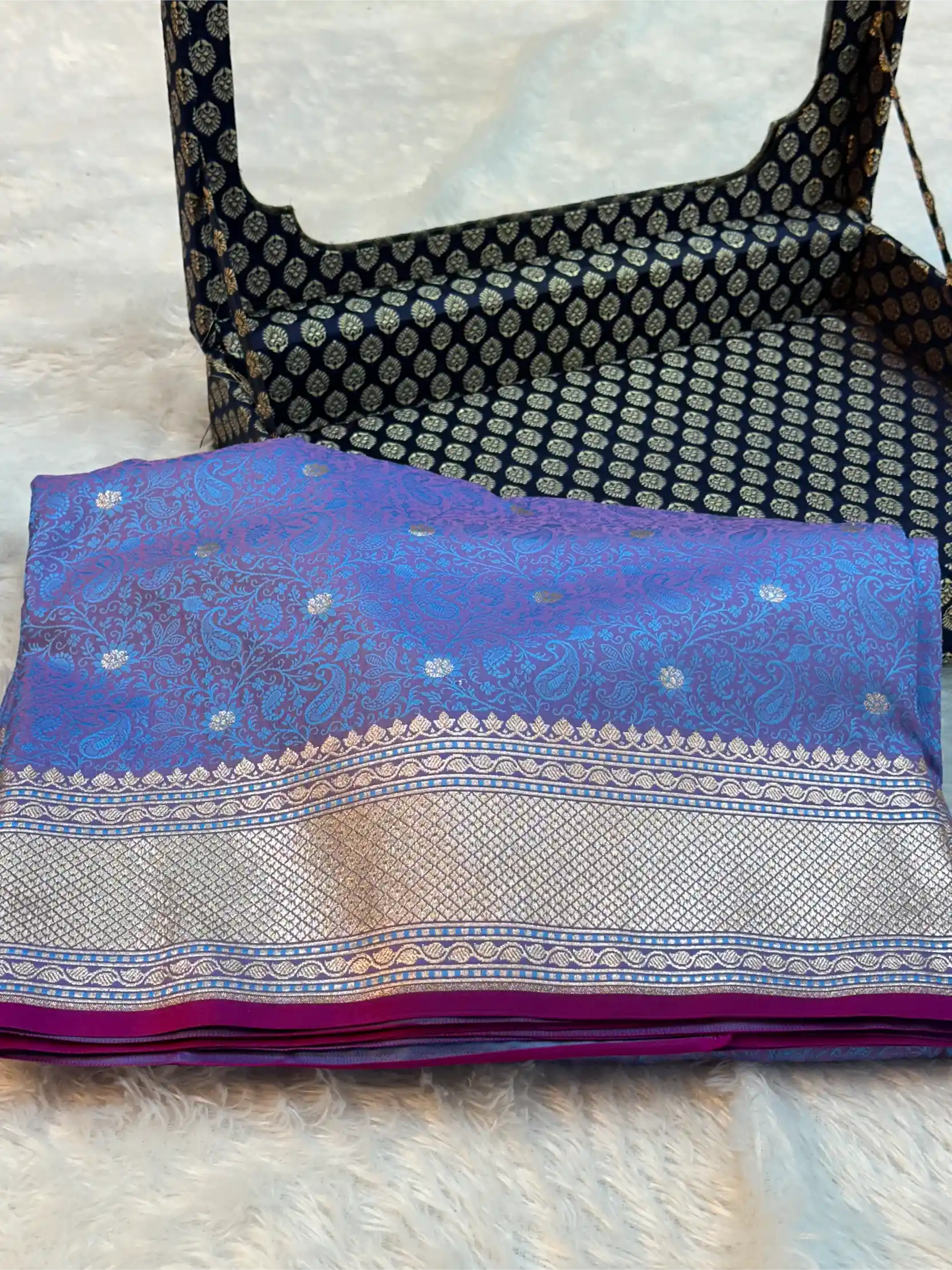 Powder Blue Intricate Mashru Katan Silk Tanchoi Banarasi Saree
