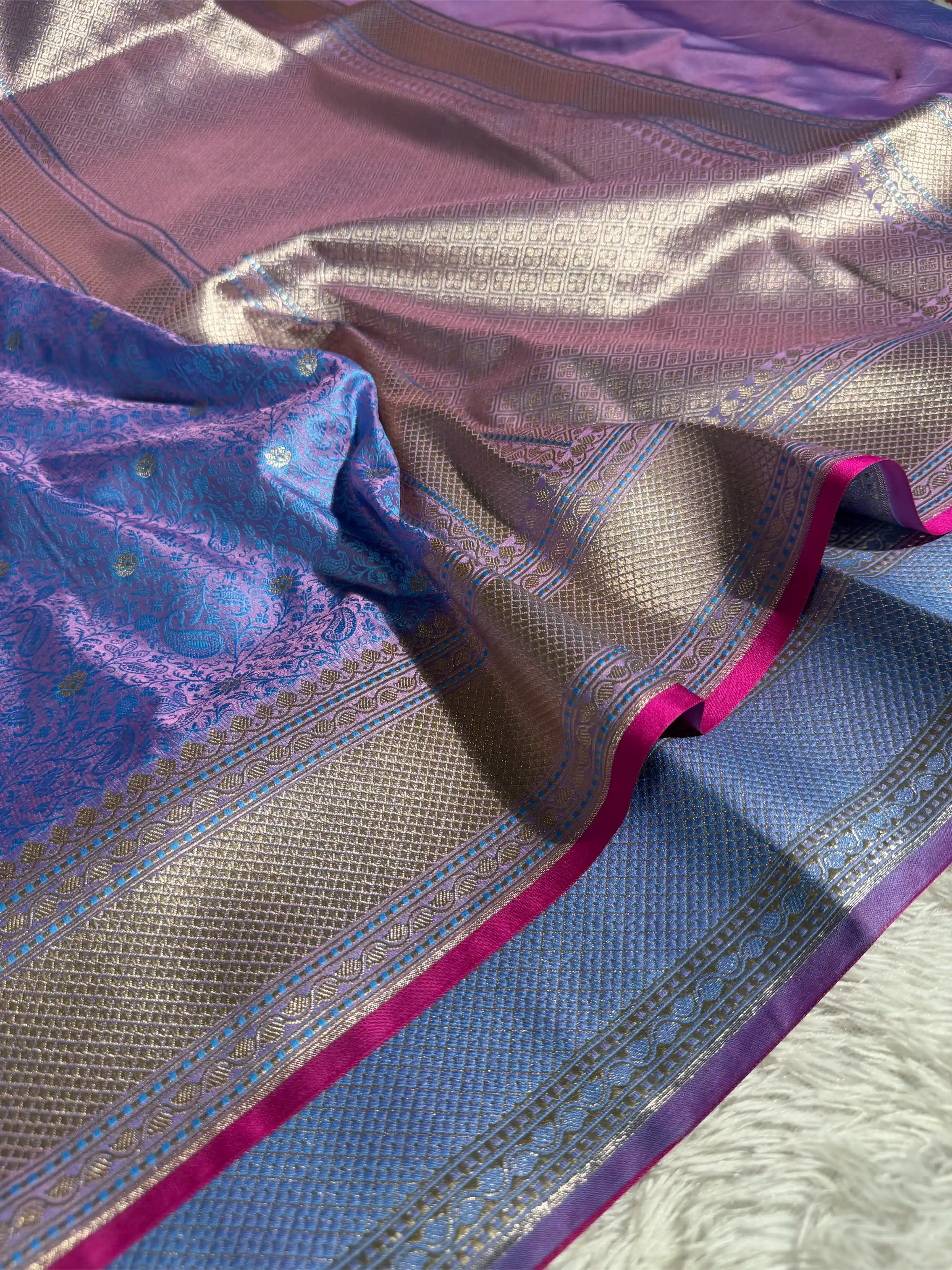 Powder Blue Intricate Mashru Katan Silk Tanchoi Banarasi Saree