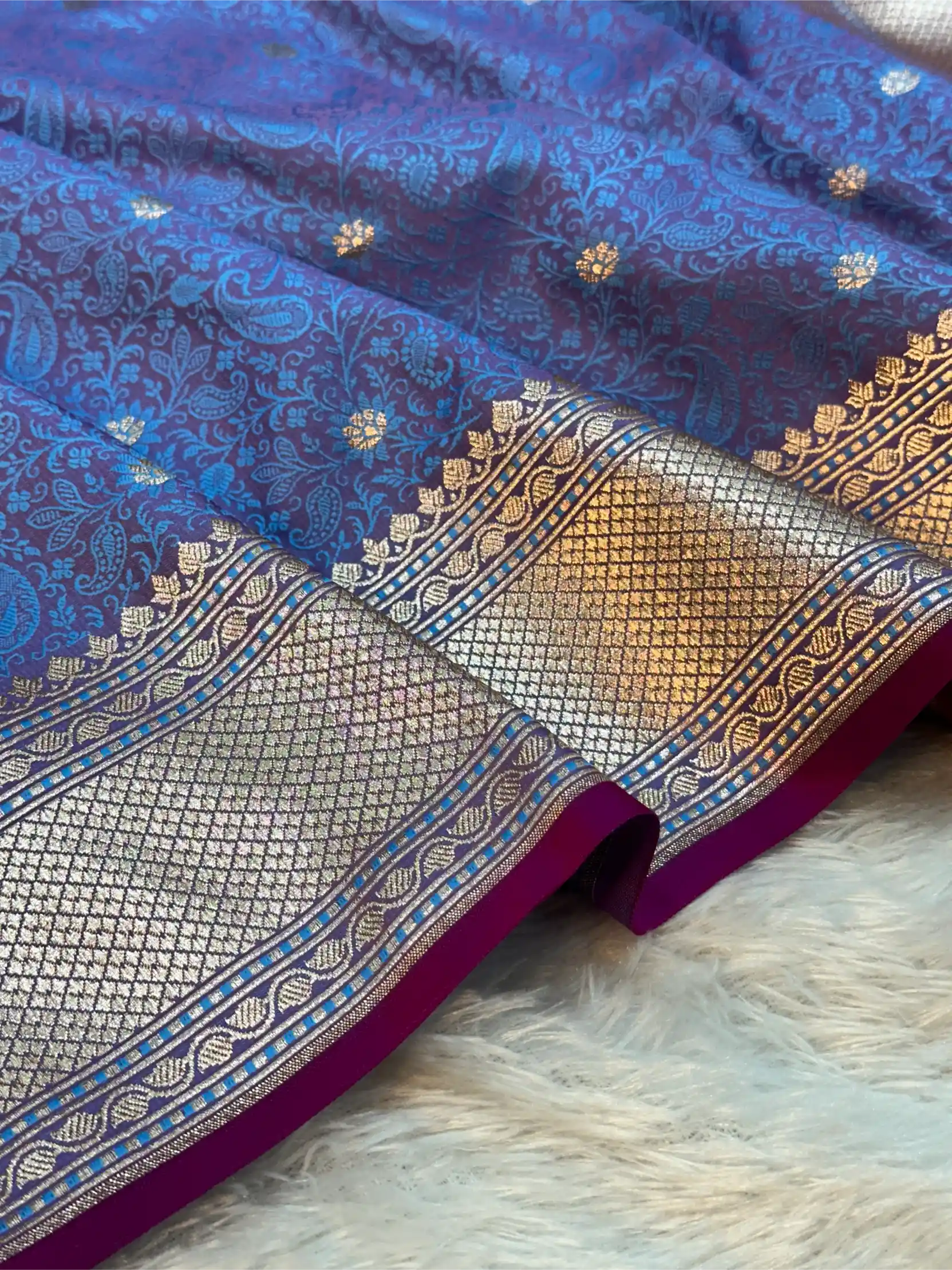 Powder Blue Intricate Mashru Katan Silk Tanchoi Banarasi Saree