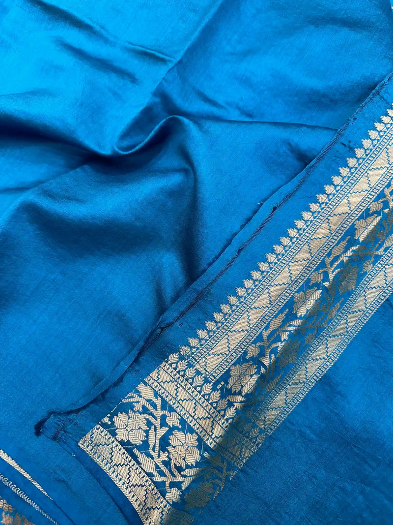 Powder Blue Pure Chiniya Silk Banarasi Saree