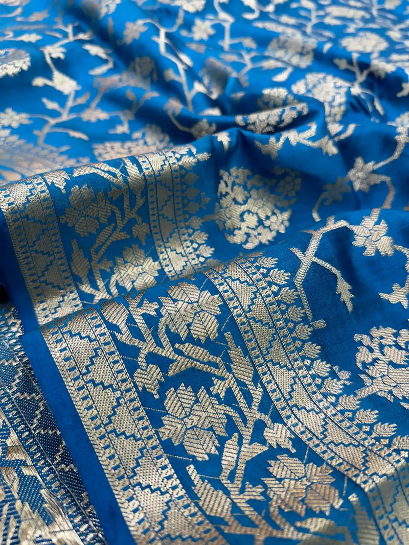 Powder Blue Pure Chiniya Silk Banarasi Saree