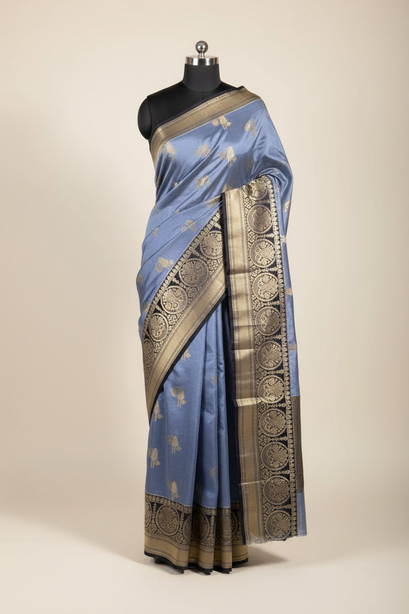 Powder blue eccentric Chinia silk traditional Banarasi Saree