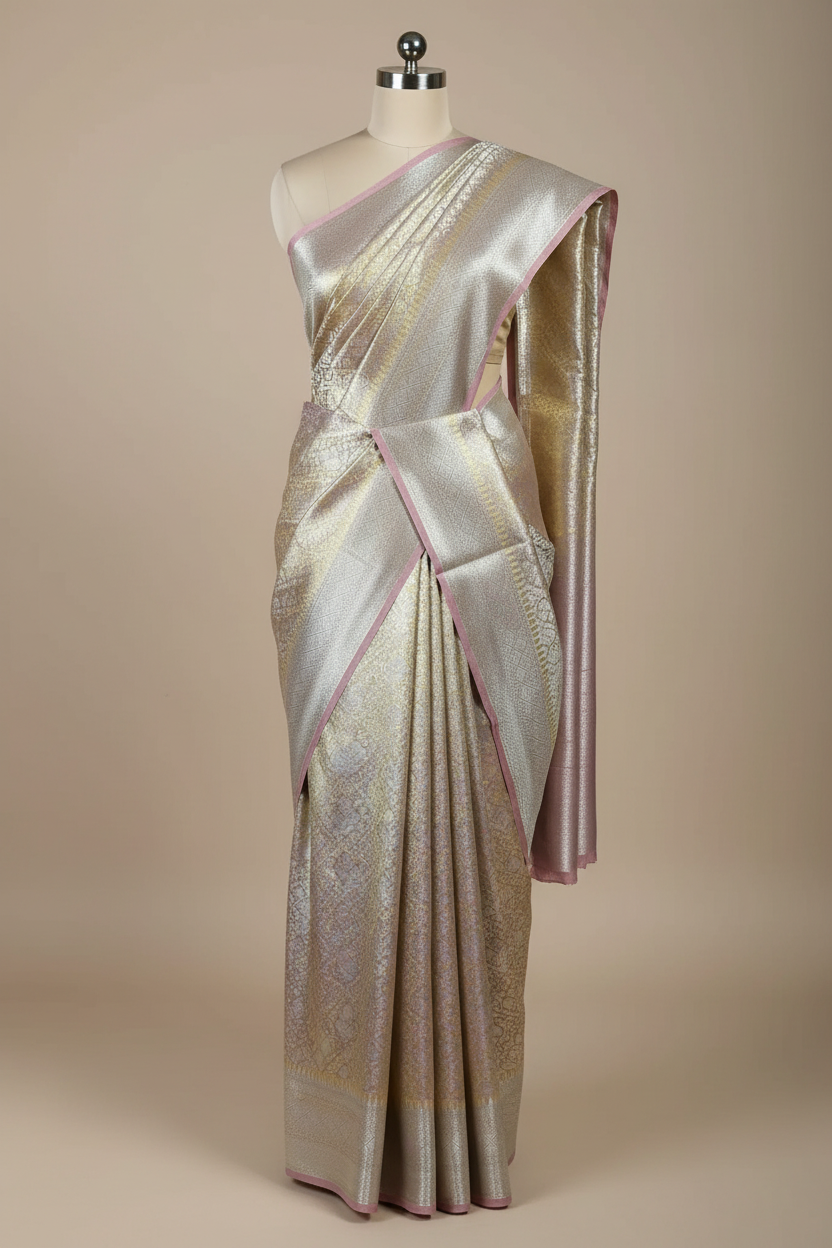 Premium Banarasi Glass Tissue Saree with Dual Tone