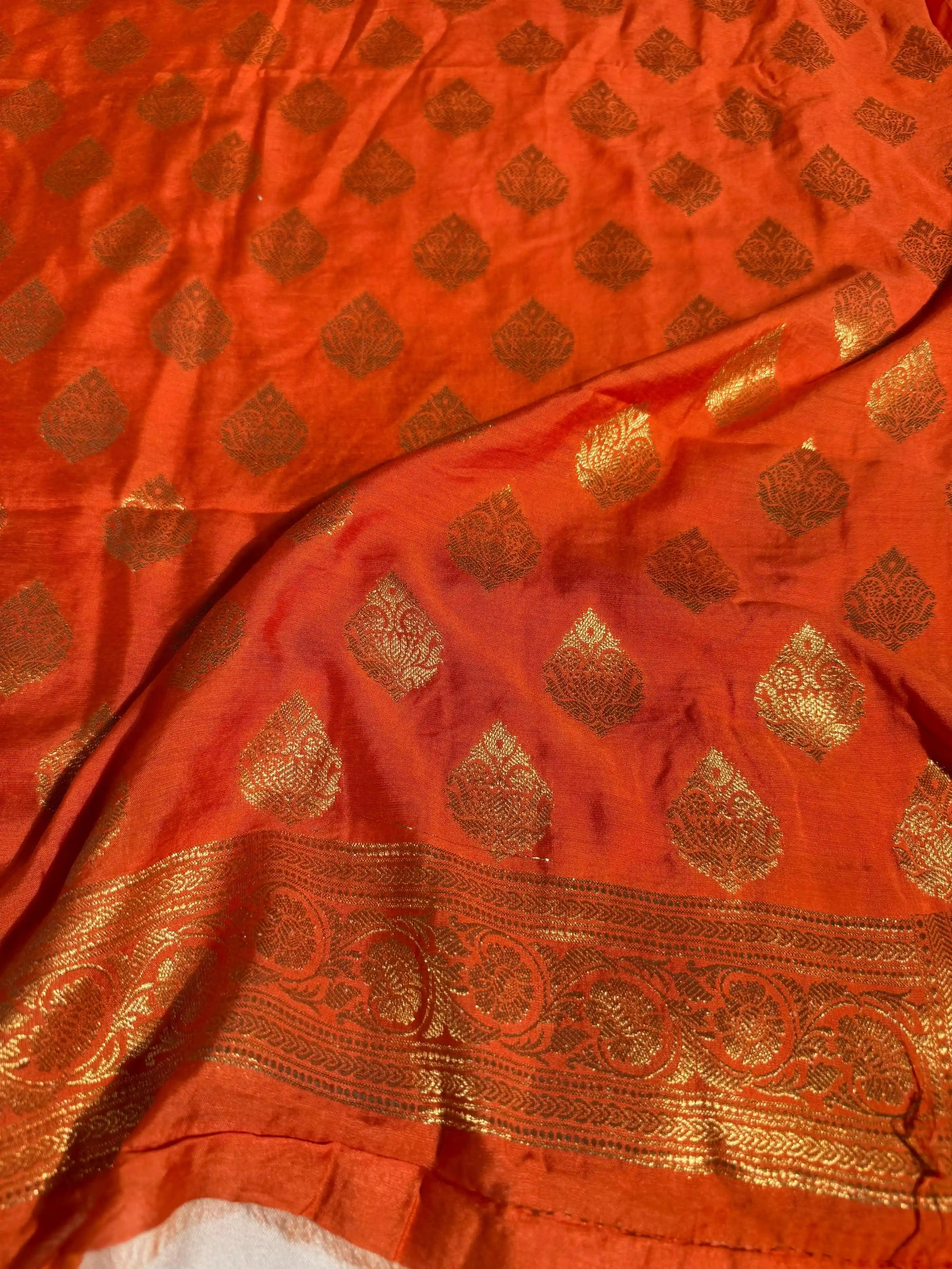 Premium Bright Orange Banarasi Cotton Suit with Rich Heritage Texture Design