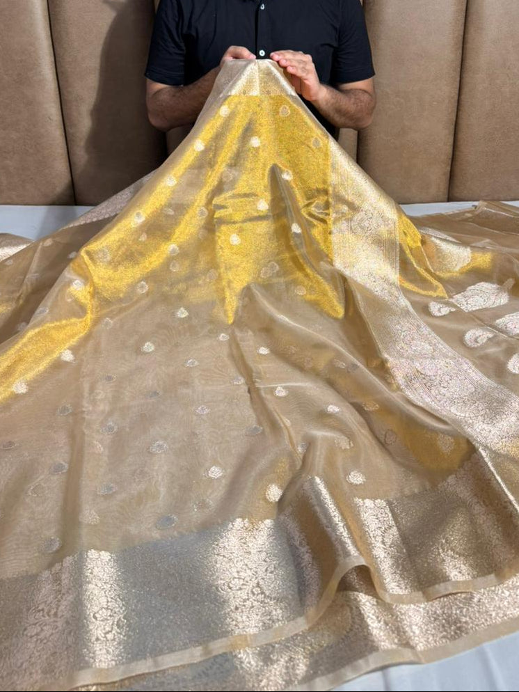 Premium Copper Tissue Silk Banarasi Saree with rich pallu and blouse