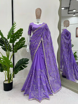 Premium Lavender Softsilk Handwork Designer Saree