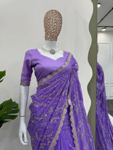 Premium Lavender Softsilk Handwork Designer Saree