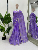 Premium Lavender Softsilk Handwork Designer Saree