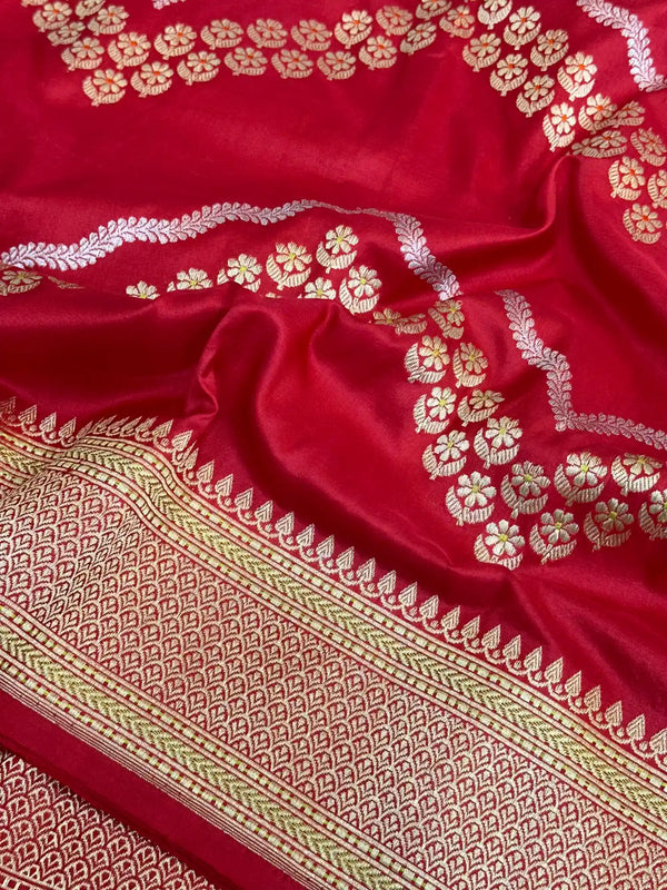 Premium Bridal Red Pure Katan Silk Handwoven Banarasi Saree