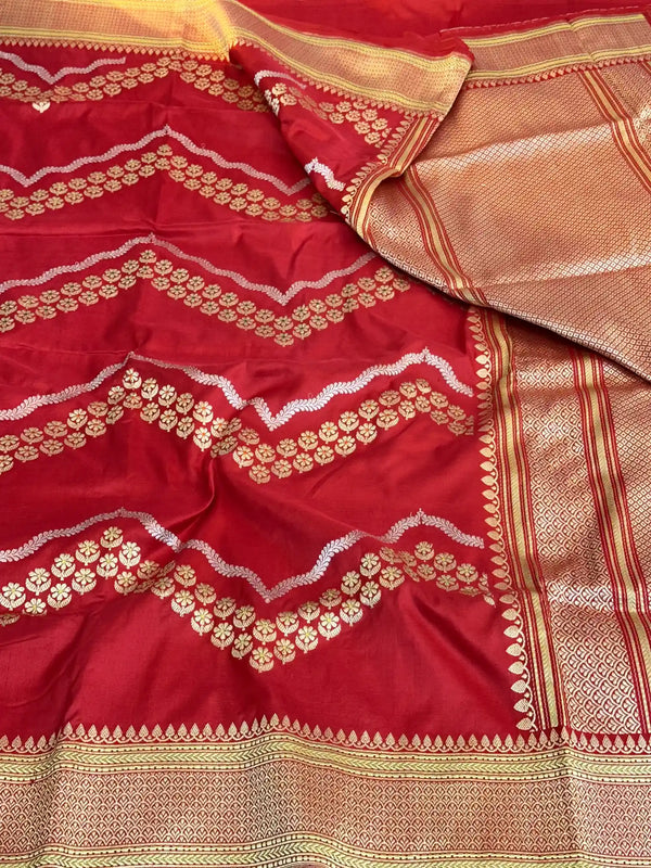 Premium Bridal Red Pure Katan Silk Handwoven Banarasi Saree