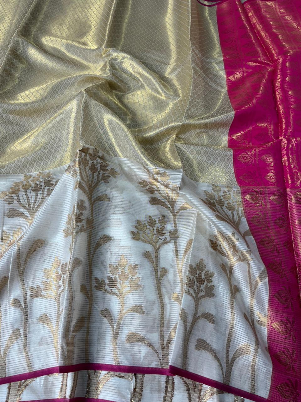 Premium white lightweight tissue resham weaved saree