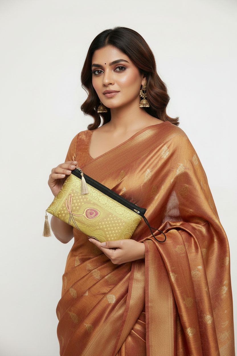 Pretty Cream Shade Handmade Banarasi Women Wallet