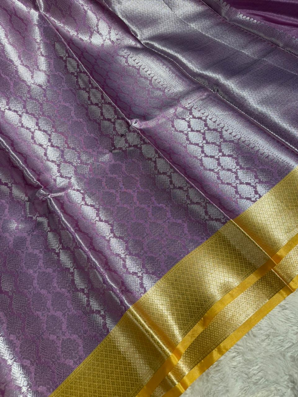 Pretty Lavender Kanjivaram Embossed Tissue Saree