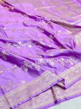 
Pretty Lavender Mashru Katan Silk Leheriya Weave Banarasi Saree
