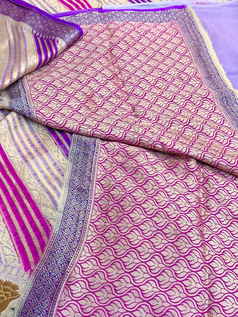 Pretty Lavender Rangkat Chiffon Khaddi Banarasi Saree