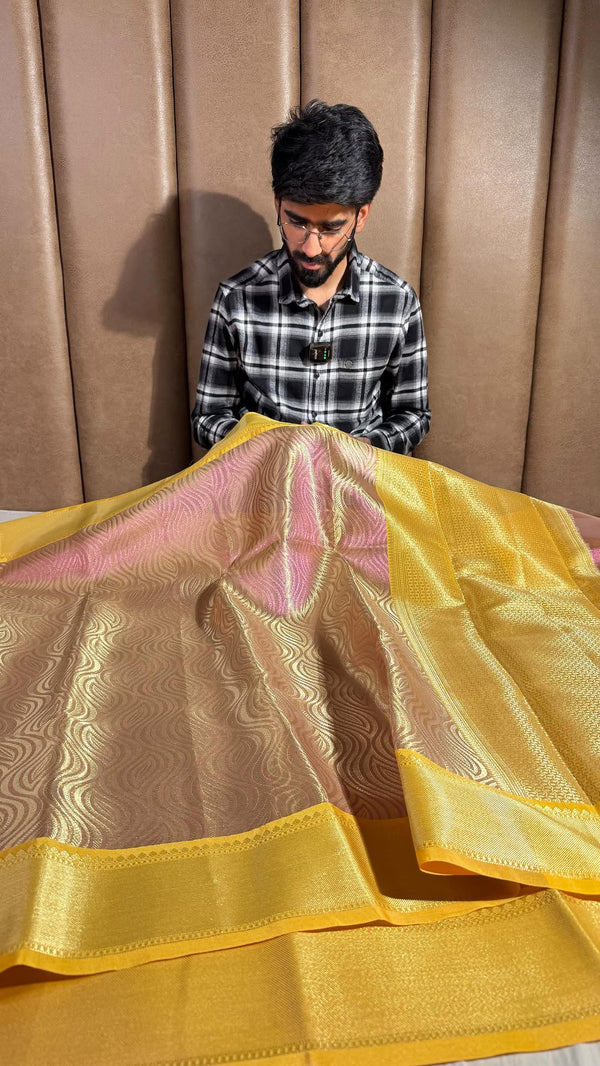 Pretty Pink Exclusive Glass Tissue Silk Banarasi Saree in Embossed Weave
