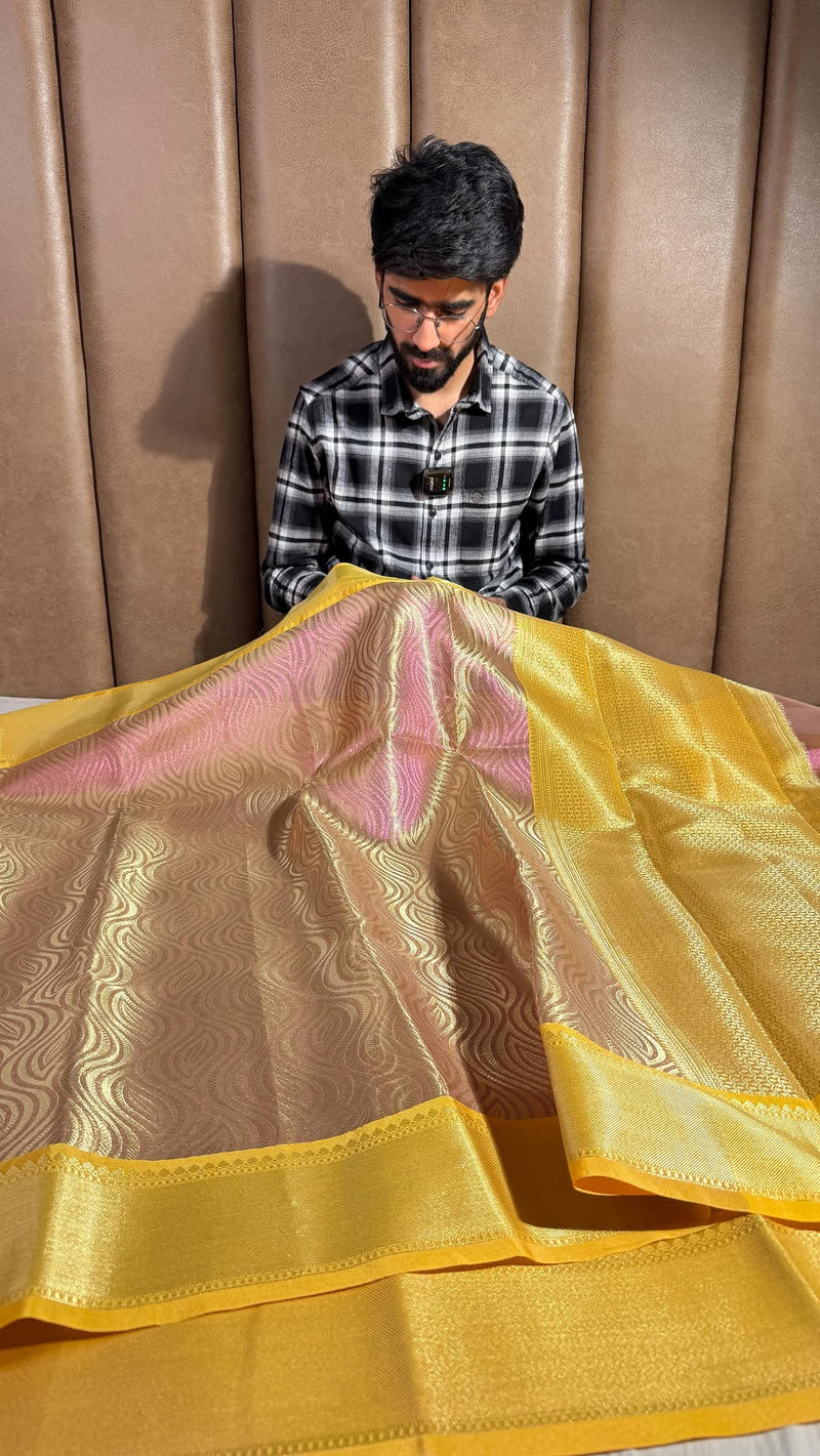 Pretty Pink Exclusive Glass Tissue Silk Banarasi Saree in Embossed Weave
