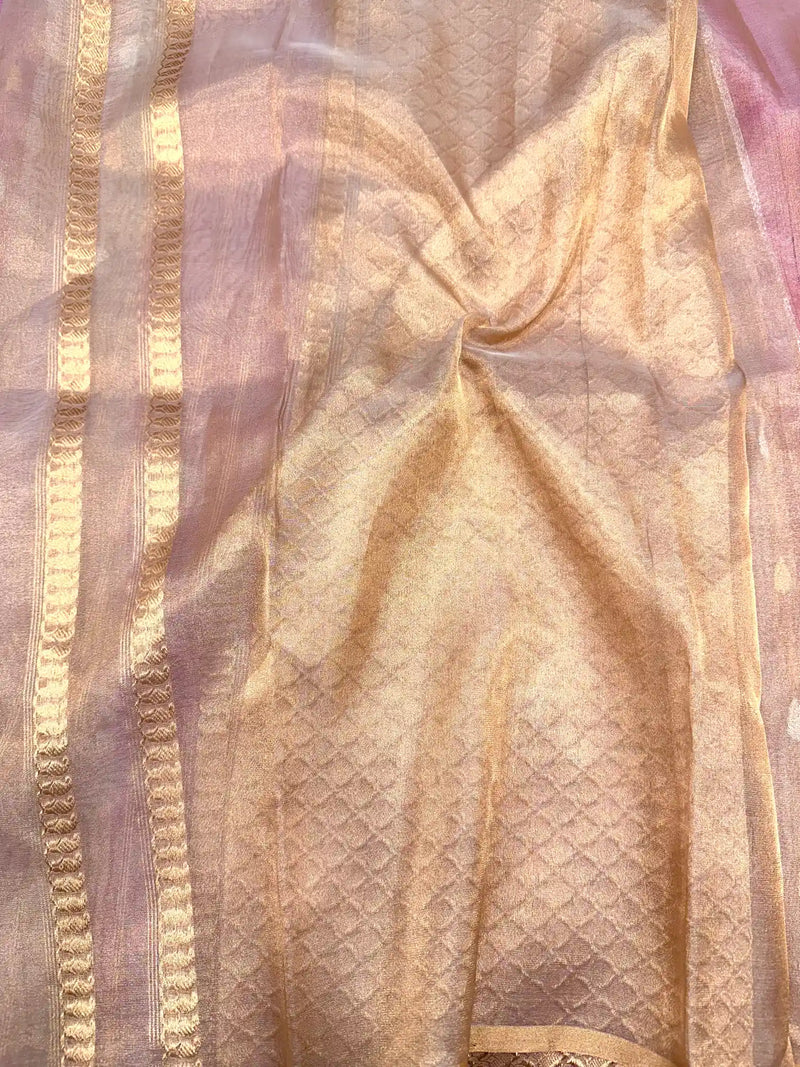 Pretty Pink Handloom Kadhua Weave Pure Tissue Silk Saree