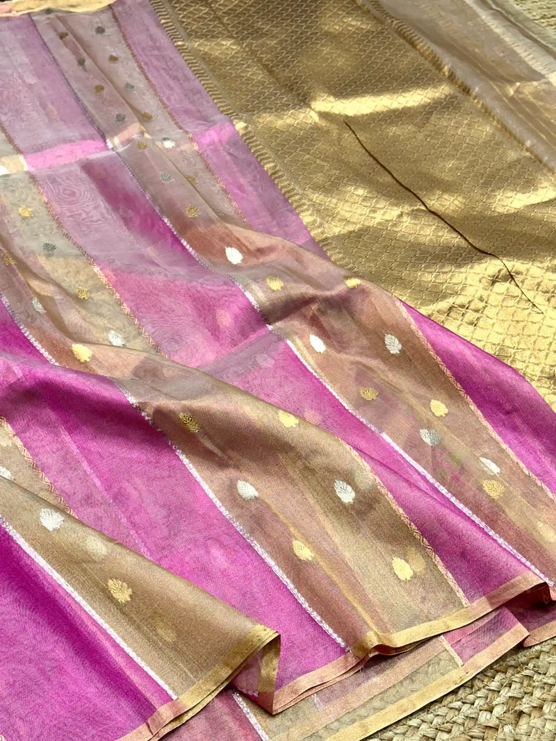 Pretty Pink Handloom Kadhua Weave Pure Tissue Silk Saree