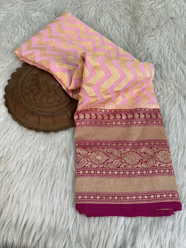 Pretty Baby Pink Pure Khaddi Georgette Saree