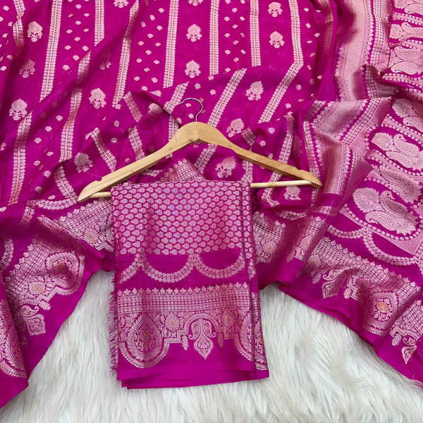 Pretty Exclusive Shades in Chinia Silk Banarasi Saree