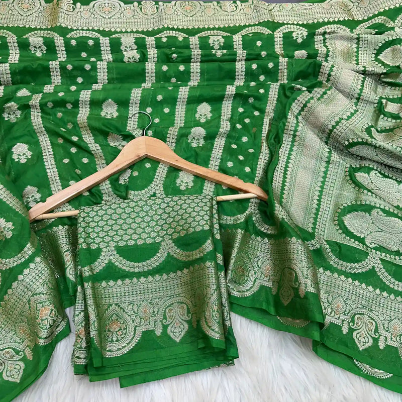 Pretty Exclusive Shades in Chinia Silk Banarasi Saree