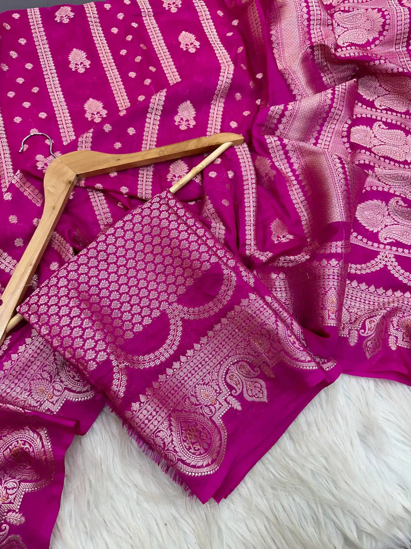 Pretty Exclusive Shades in Chinia Silk Banarasi Saree