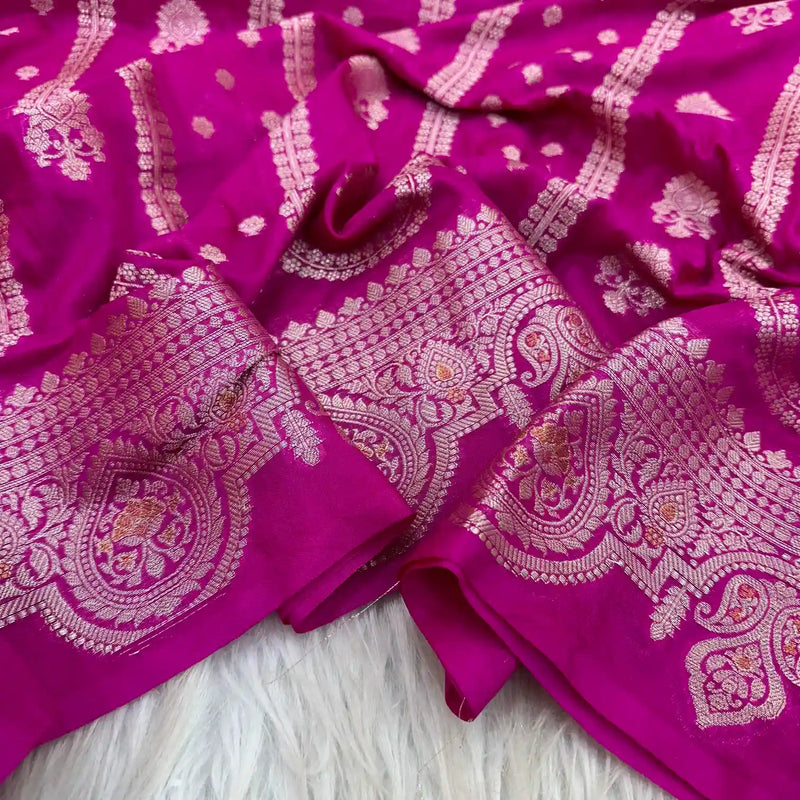 Pretty Exclusive Shades in Chinia Silk Banarasi Saree