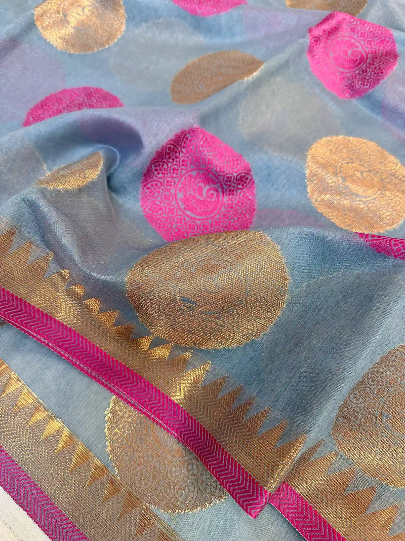 Gray Soft Cotton Silk Zari Banarasi Saree