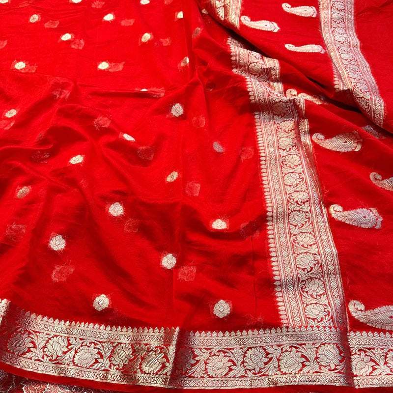 Pretty Red Georgette Khaddi Banarasi Saree