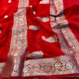 Pretty Red Georgette Khaddi Banarasi Saree