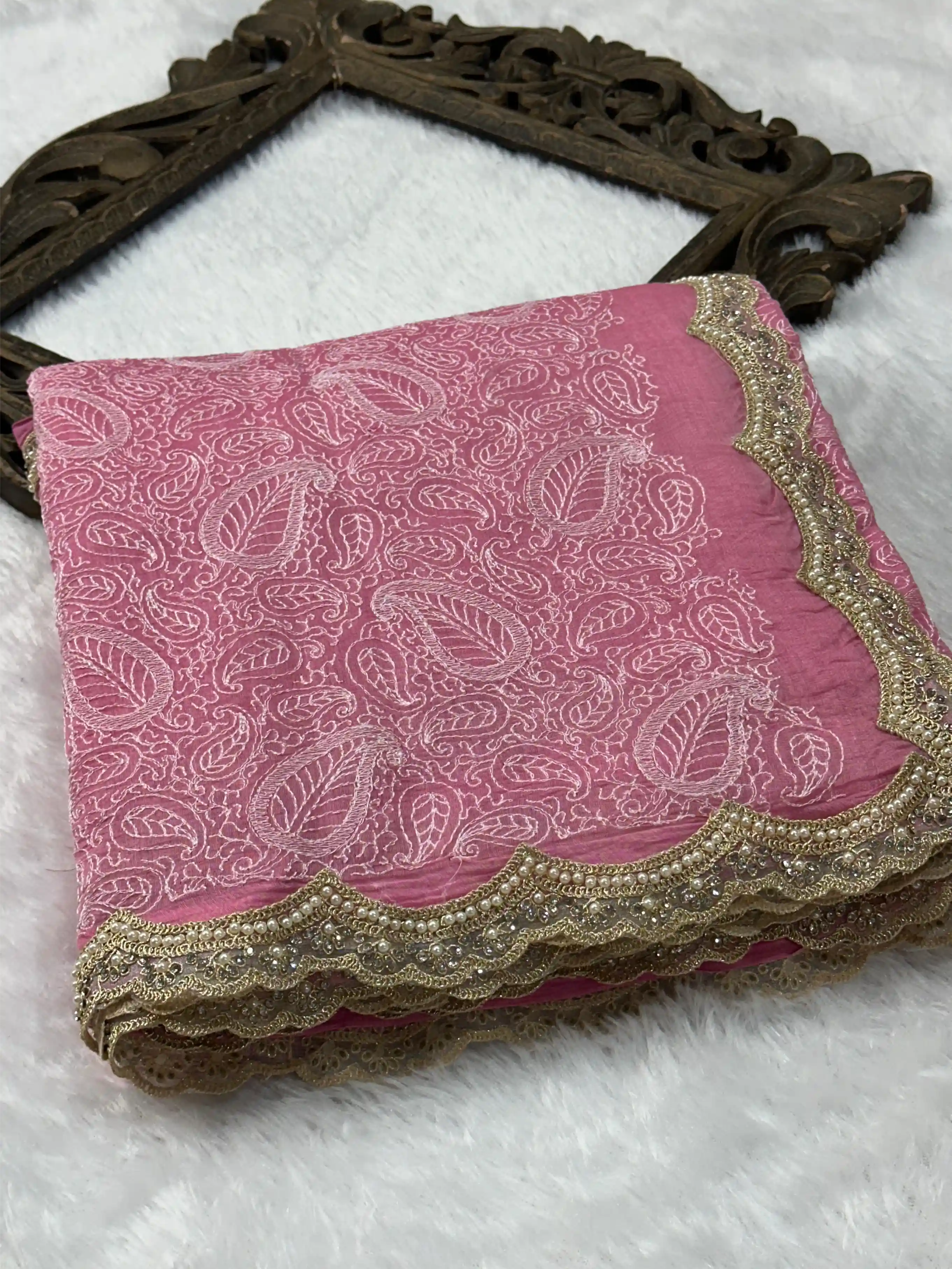 Pretty pink pure mul cotton designer Banarasi saree