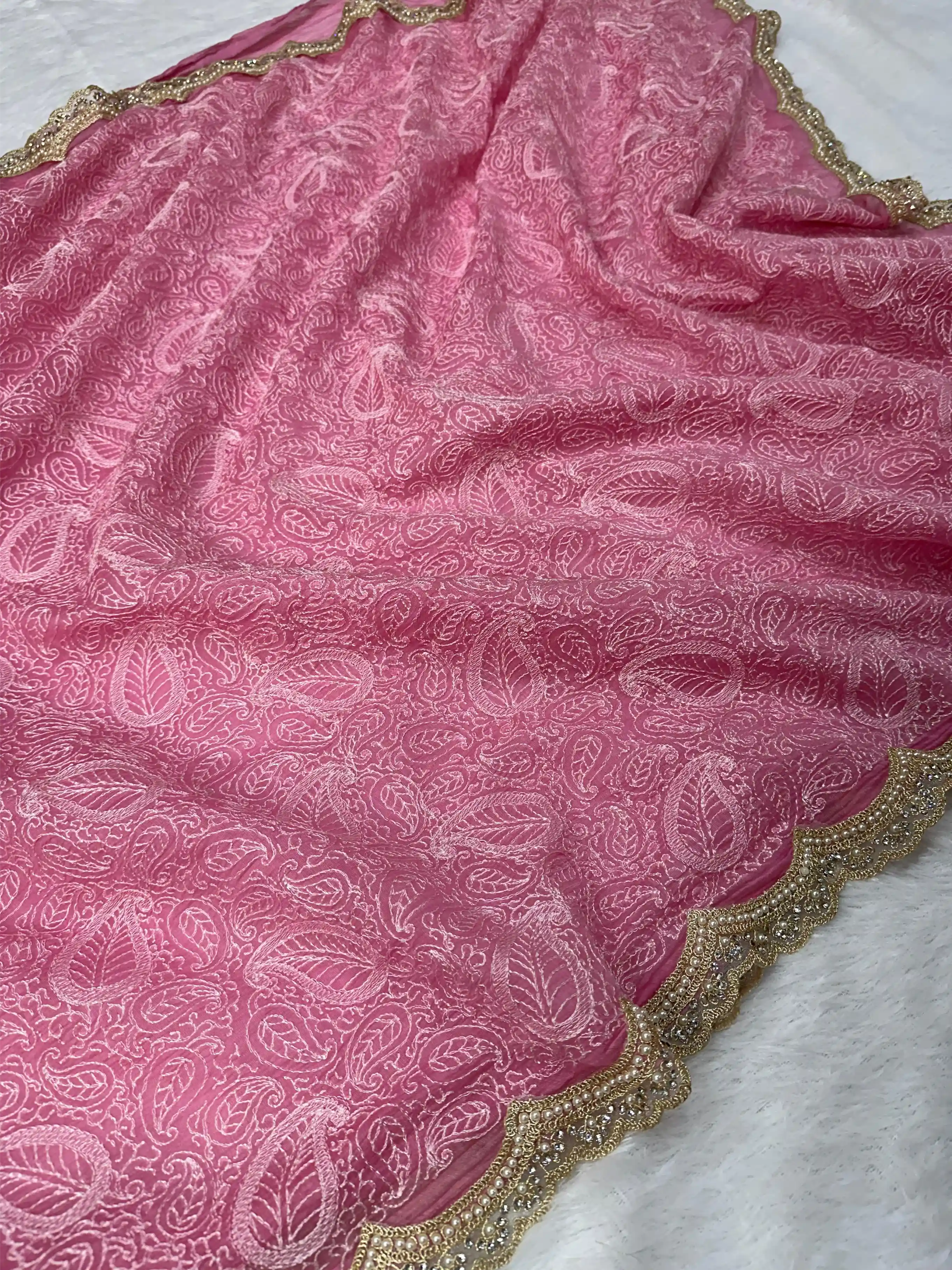 Pretty Pink Pure Mul Chanderi Designer Chikankari Embroidery Banarasi saree