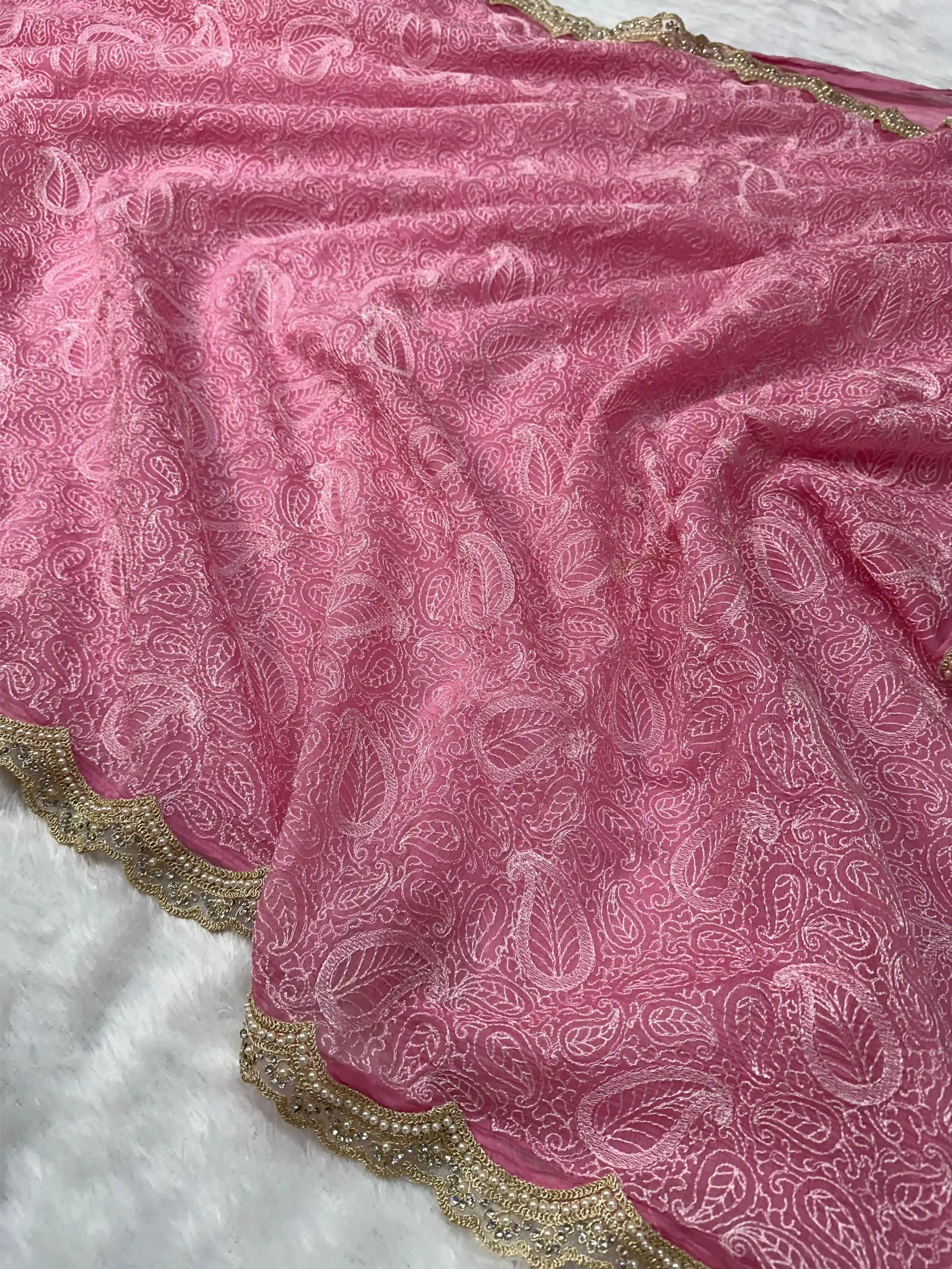 Pretty pink pure mul cotton designer Banarasi saree