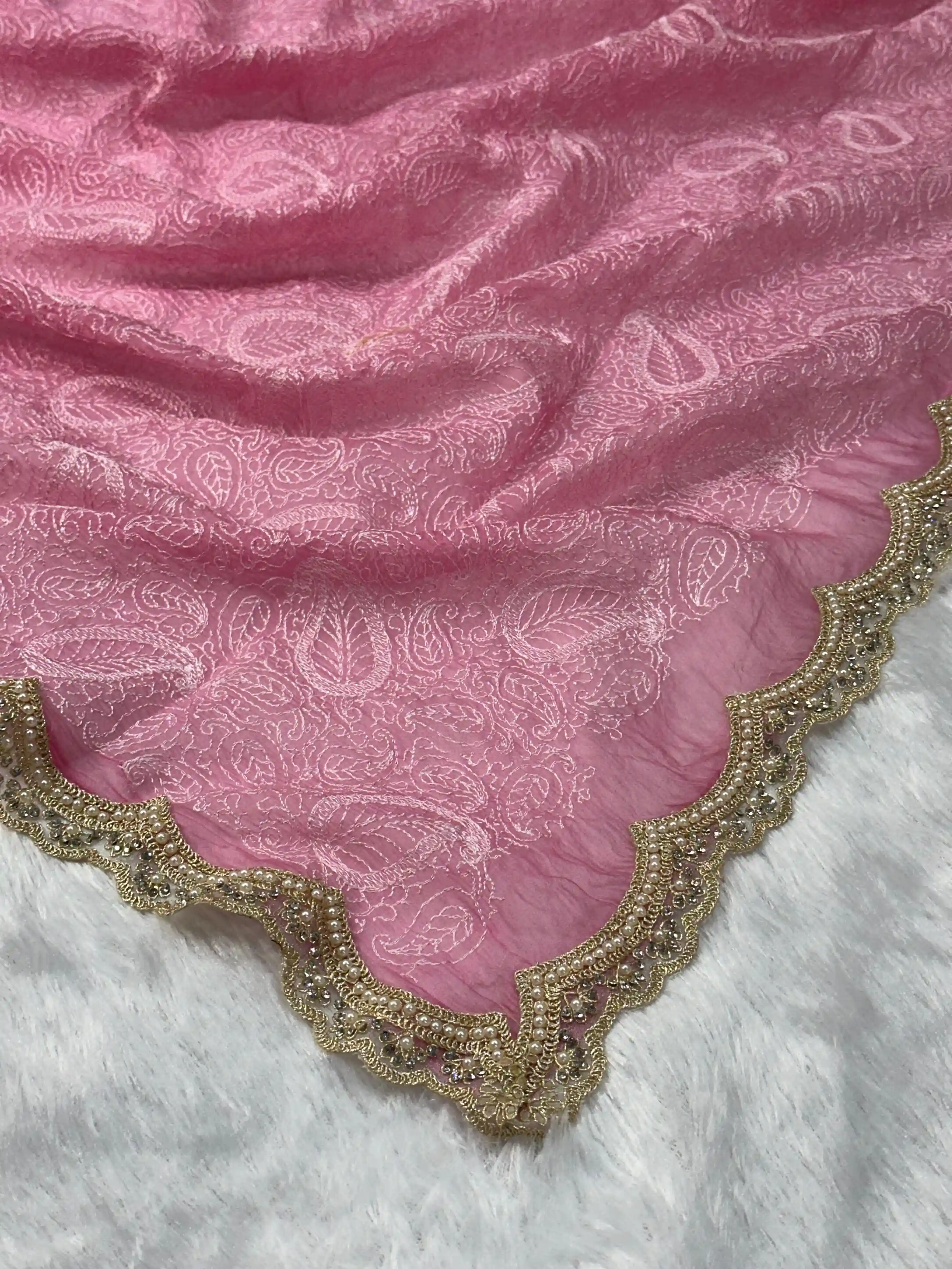 Pretty pink pure mul cotton designer Banarasi saree