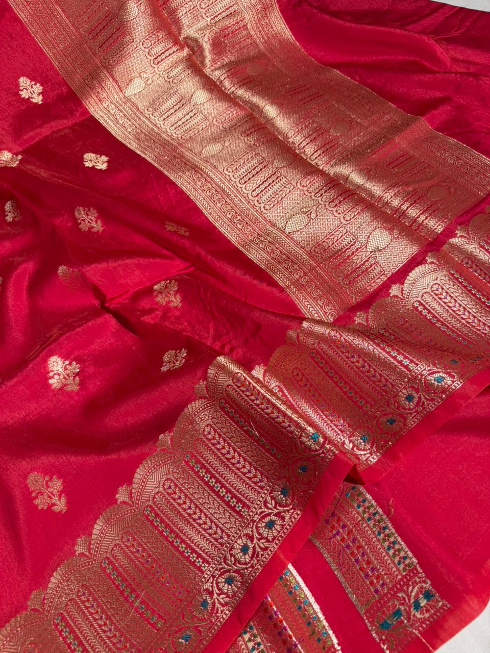 Pretty red Chinia silk contemporary traditional Banarasi 