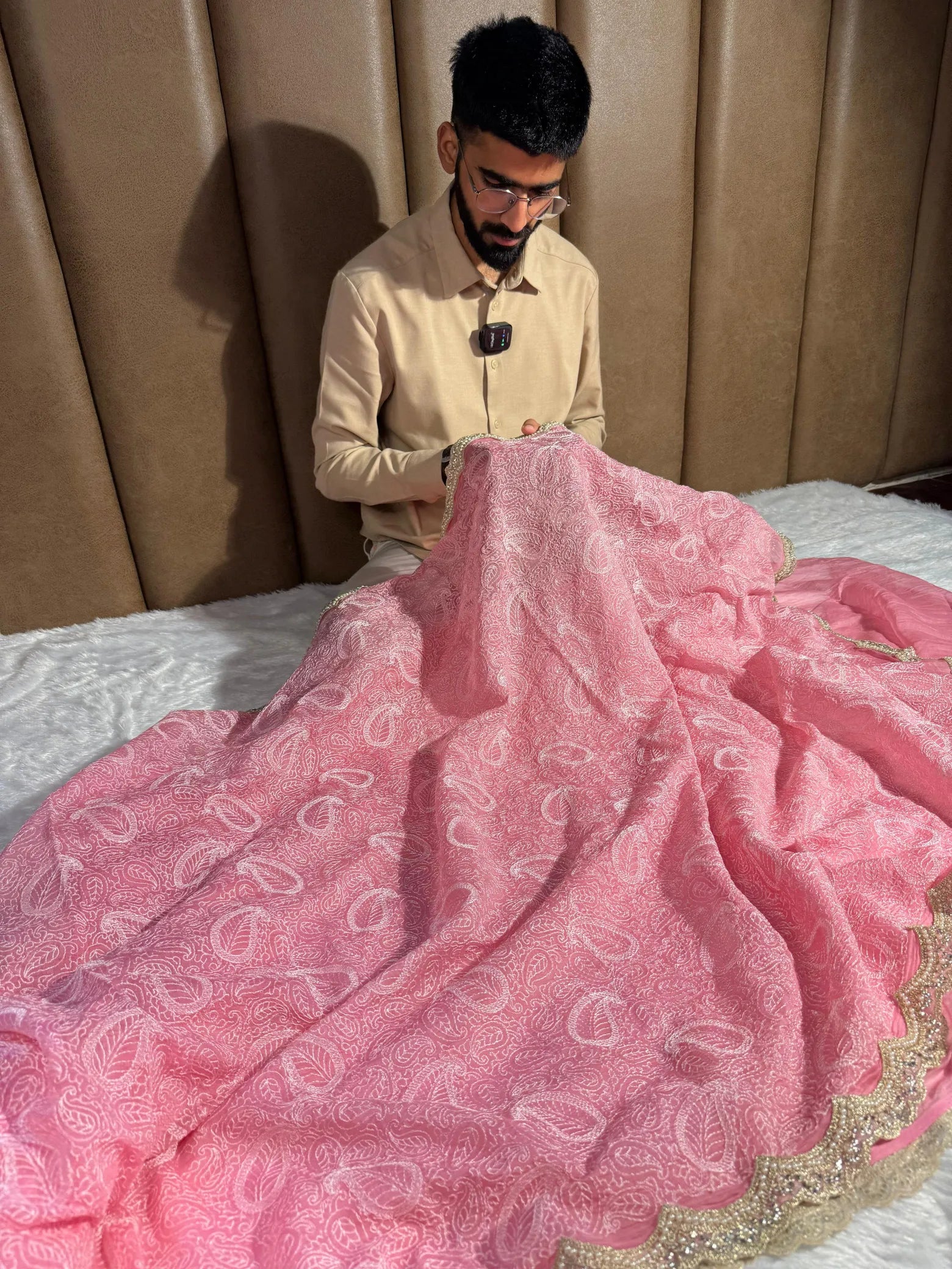 Pretty pink pure mul cotton designer Banarasi saree