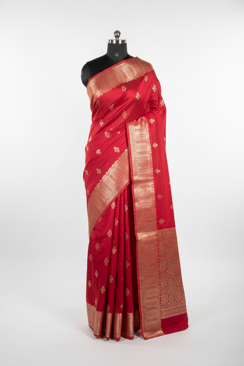 Pretty red Chinia silk contemporary traditional Banarasi
