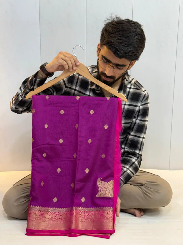 Purple Chiniya Silk Traditional Banarasi Saree 