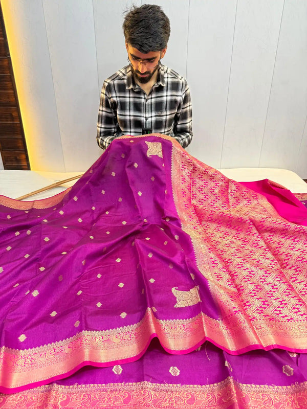 Purple Chiniya Silk Traditional Banarasi Saree 