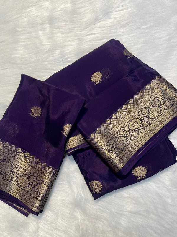 Purple Colour Premium Viscose Crepe Silk Banarasi Saree